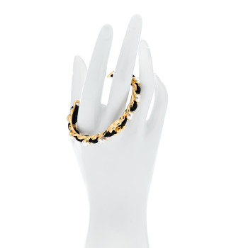 CHANEL Lambskin Pearl CC Cuff Bracelet S Black Gold