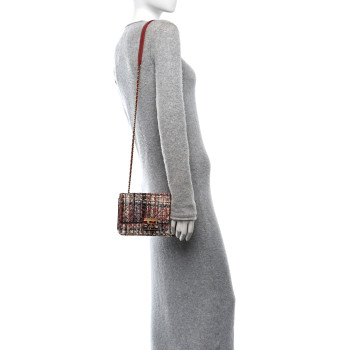 CHANEL Tweed Quilted Flap Red Multicolor