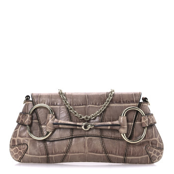 GUCCI Crocodile Horsebit 1921 Clutch Light Brown