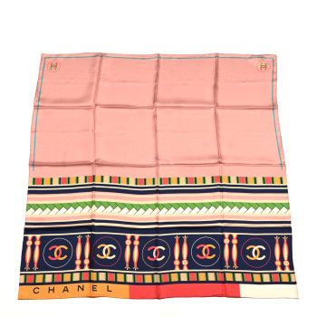 CHANEL Silk CC Square Scarf Pink Multicolor