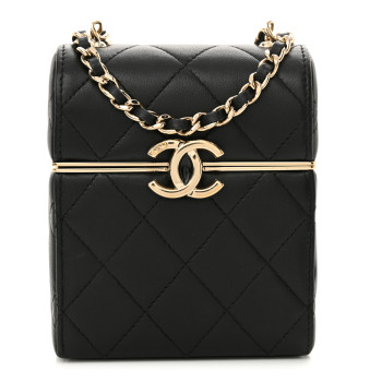 CHANEL Lambskin Quilted Small Box With Chain Black