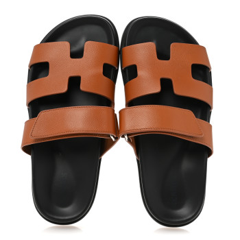 HERMES Epsom Womens Chypre Sandals 36 Natural