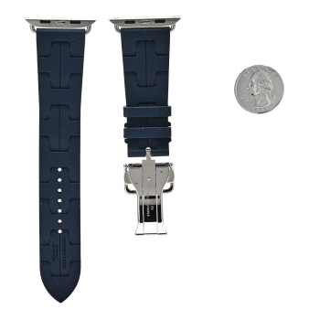 HERMES Rubber 42mm Deployment Buckle Kilim Apple Watch Single Tour Band Blue