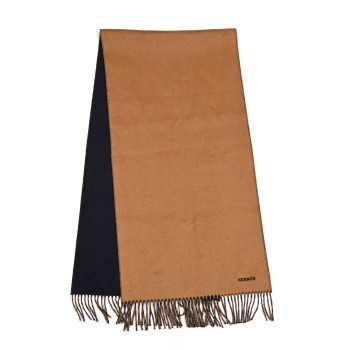 HERMES Cashmere Recto Verso Muffler Camel Marine