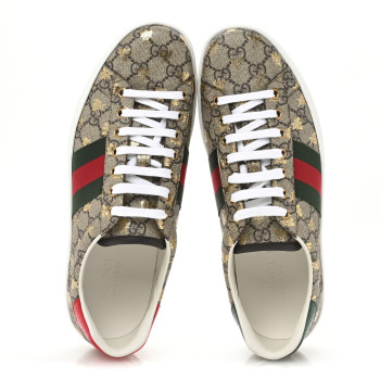GUCCI GG Supreme Monogram Bees Ayers Web Mens Ace Sneakers 10 Beige Oro Green Red
