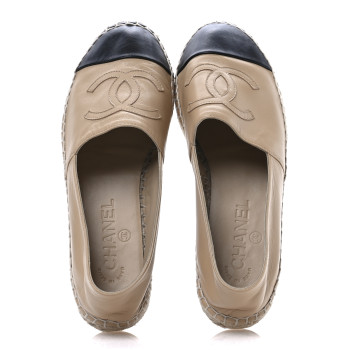CHANEL Lambskin CC Espadrilles 37 Beige Black