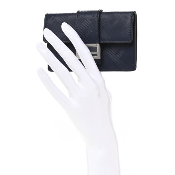 FENDI Calfskin FF Embossed Baguette Card Case Blueberry