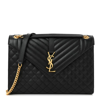SAINT LAURENT Grain De Poudre Textured Mixed Matelasse Large Triquilt Monogram Satchel Black
