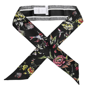 CHRISTIAN DIOR Silk Twill D-Floral Mitzah Scarf Black Multicolor