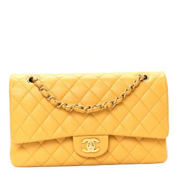 CHANEL Caviar Quilted Medium Double Flap Yellow