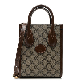 GUCCI GG Supreme Monogram Azalea Calfskin Mini Retro Interlocking G Tote Bag Beige Ebony Brown Sugar