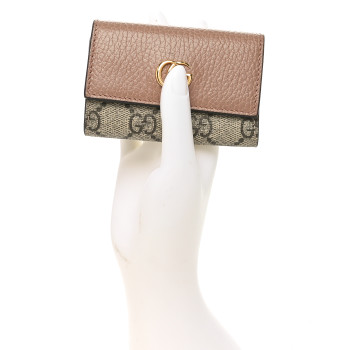GUCCI Dollar Calfskin GG Supreme Monogram GG Marmont 6 Key Holder Case Porcelain Rose Beige Ebony