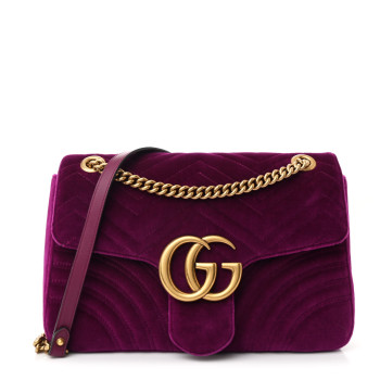 GUCCI Velvet Matelasse Medium GG Marmont Shoulder Bag Fuchsia Violet Cyclamen