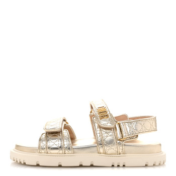 CHRISTIAN DIOR Laminated Sheepskin Cannage Dioract Sandals 38 Pale Gold