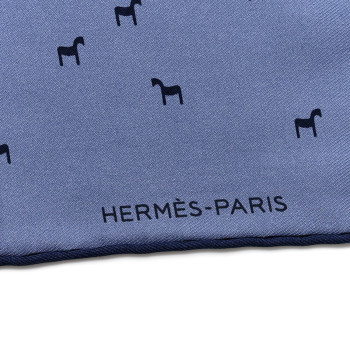 HERMES Silk Jigsaw Horse Pocket Square Scarf 45 Marine Bleu Moyen Ciel