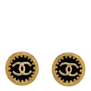 CHANEL CC Round Clip On Earrings Black Gold
