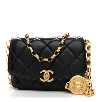 CHANEL Lambskin Quilted Small CC Coin Flap Bag Black