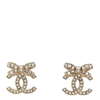 CHANEL Crystal CC Bow Dangle Earrings Gold