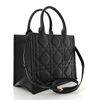 CHRISTIAN DIOR Calfskin Macro Cannage Small Book Tote  Black