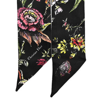 CHRISTIAN DIOR Silk Twill D-Floral Mitzah Scarf Black Multicolor