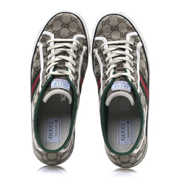 GUCCI GG Monogram Web Womens 1977 Tennis Sneakers 41 Beige Ebony Mystic White