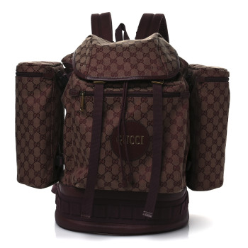 GUCCI GG Monogram Script Logo Large Double Pocket Backpack Sahara Rubino Bordeaux