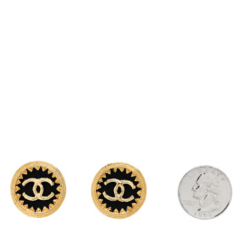 CHANEL CC Round Clip On Earrings Black Gold