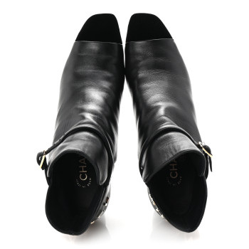 CHANEL Lambskin Velvet Cap Toe Short Ankle Boots 39 Black
