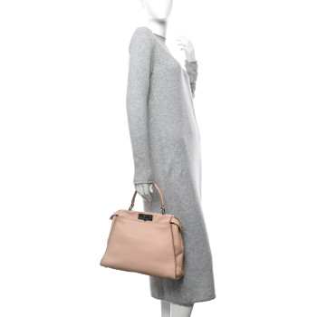 FENDI Cuoio Romano Selleria Bi-Color Medium Peekaboo Iconic Satchel Rosa Plaster Pesca