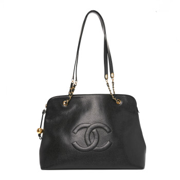 CHANEL Caviar Large CC Shoulder Bag Black