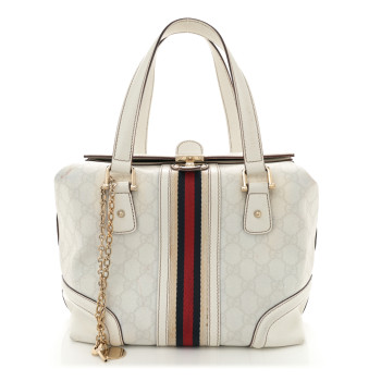GUCCI Monogram Web Treasure Boston Tote Ivory