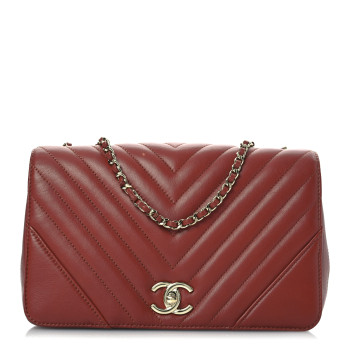 CHANEL Calfskin Chevron Quilted Small Statement Flap Red