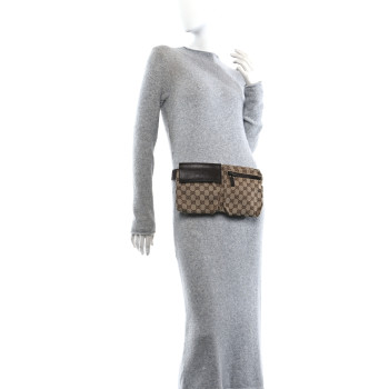 GUCCI GG Monogram Double Pocket Belt Bag Dark Brown
