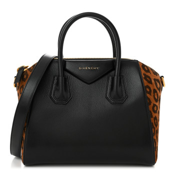 GIVENCHY Calfskin Suede Leopard Print Small Antigona Black