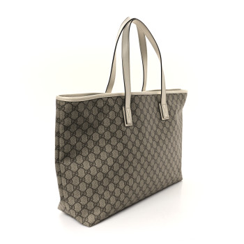 GUCCI GG Supreme Monogram Large Zippered Shopping Tote Off White