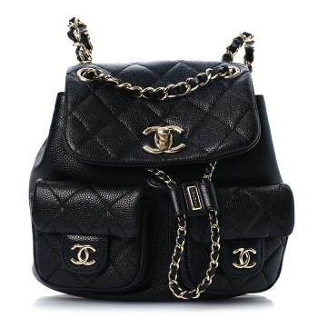 CHANEL Shiny Caviar Quilted Small Duma Pockets Drawstring Backpack Black