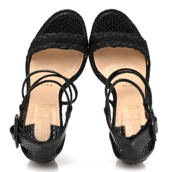 CHRISTIAN LOUBOUTIN Cotton Braided Calfskin Bodrum 110 Wedge Sandals 37 Black