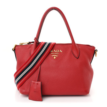 PRADA Vitello Daino Zip Top Handle Tote Fuoco