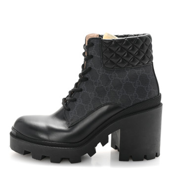 GUCCI Apollo Calfskin GG Supreme Nappa Samoa Quilted Lace Up Ankle Boots 40 Black