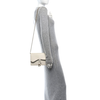 CHRISTIAN DIOR Grained Calfskin Saddle Chain Pouch Latte