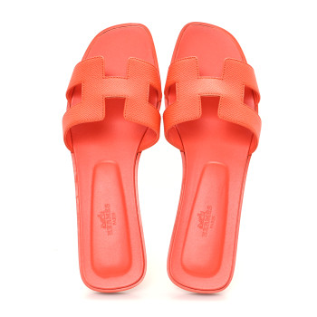 HERMES Epsom Oran Sandals 40.5 Orange Poppy