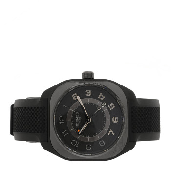 HERMES DLC Coated Titanium Rubber 39mm H08 Automatic Watch Noir