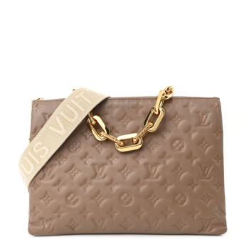 LOUIS VUITTON Lambskin Embossed Monogram Coussin MM Taupe