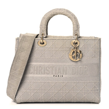 CHRISTIAN DIOR Canvas Embroidered Cannage Lady D-Lite Gray