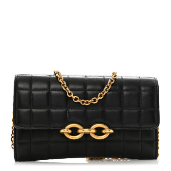 SAINT LAURENT Lambskin Carre Quilted Le Maillon Wallet On Chain Black
