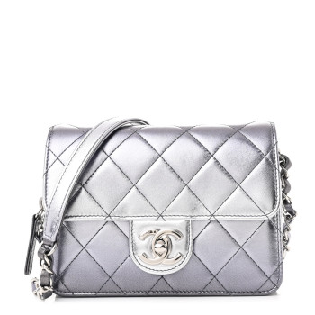 CHANEL Metallic Lambskin Like A Wallet Flap Silvery Black
