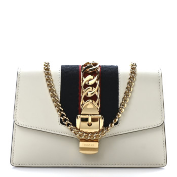 GUCCI Calfskin Super Mini Sylvie Chain Shoulder Bag White