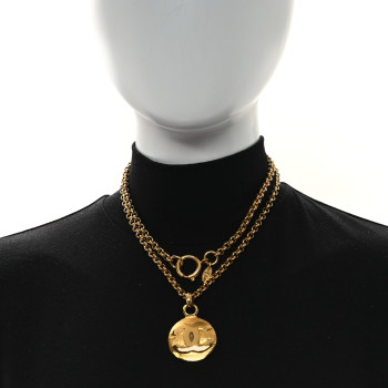 CHANEL CC Medallion Long Chain Necklace Gold