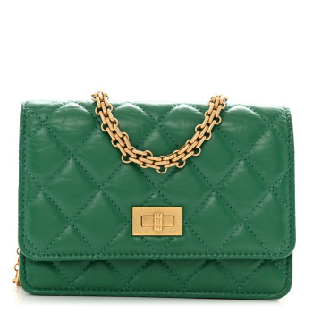 CHANEL Aged Calfskin Quilted Mini Reissue Wallet On Chain WOC Green