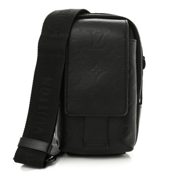 LOUIS VUITTON Calfskin Monogram Shadow Double Phone Pouch NM Black